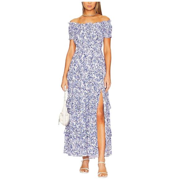 astr blue multi floral dress Emese Floral Pleated Maxi Dress main image 1